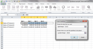 selecting sparkline range excel vba training london