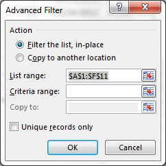 excel advanced filter to generate unique items