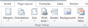 page setup group in excel 2010 for inserting a page break