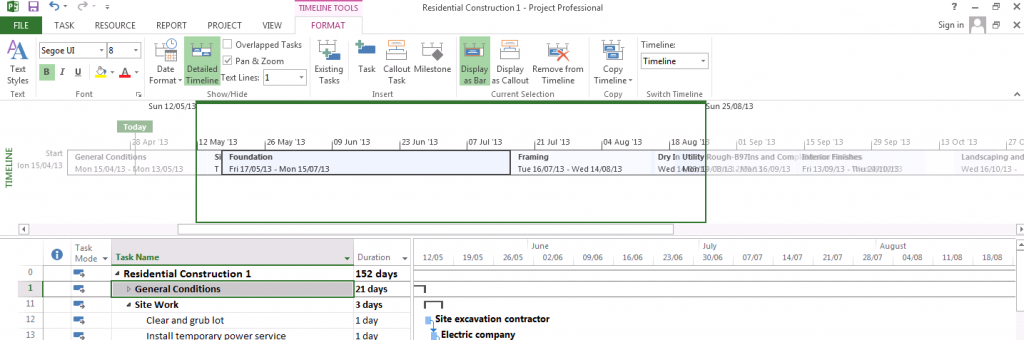 Timeline in MS Project