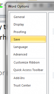 Word options for saving Word 2010