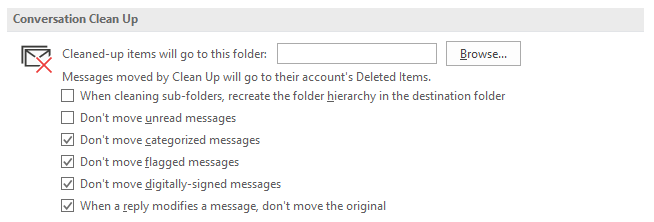 Use the Outlook Clean Up tool to organise folders