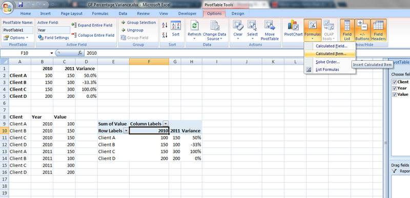 Showing % variance for data in excel or pivot table | Forum